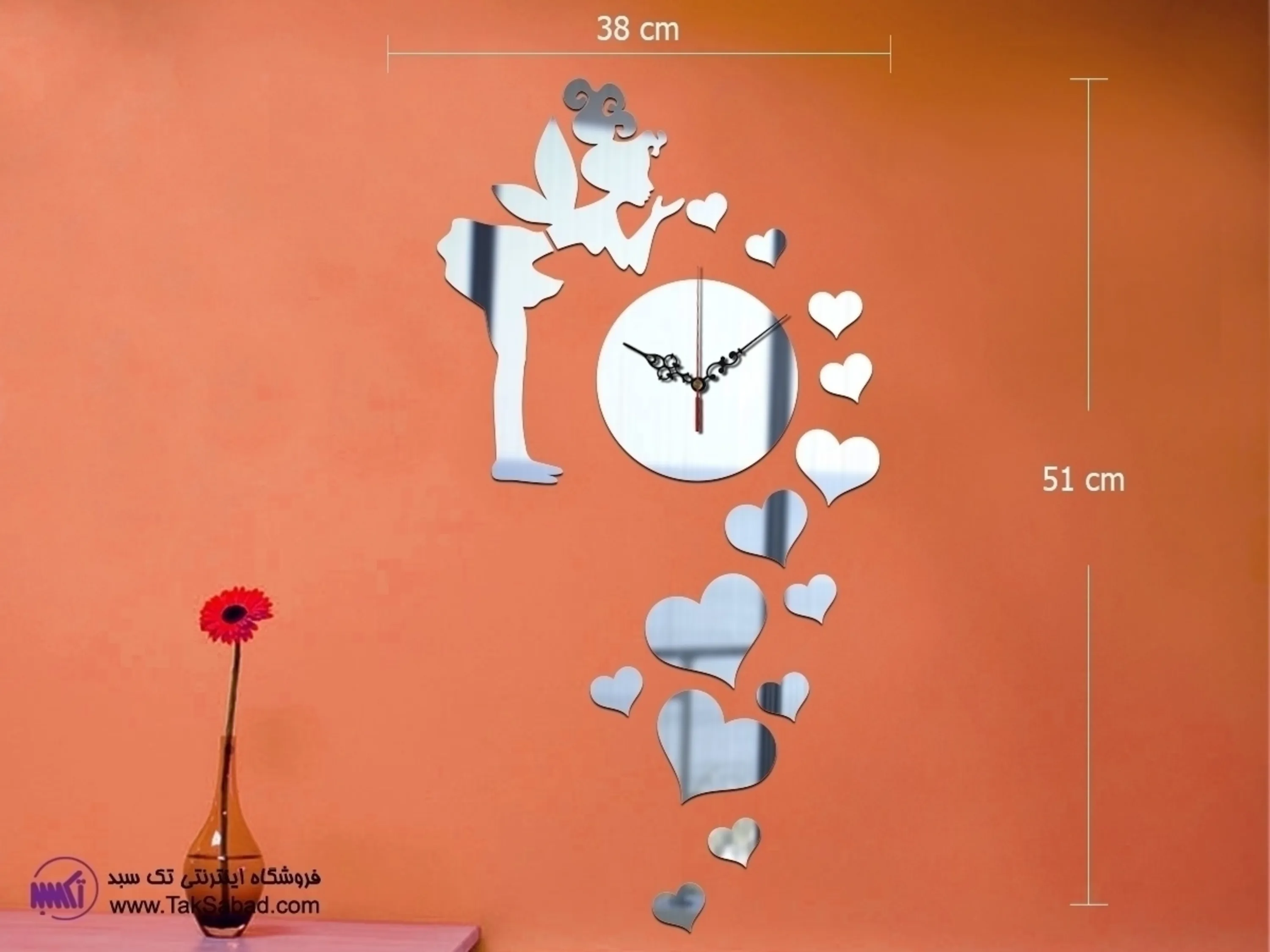 خرید ساعت دیواری فانتزی قلب و فرشته