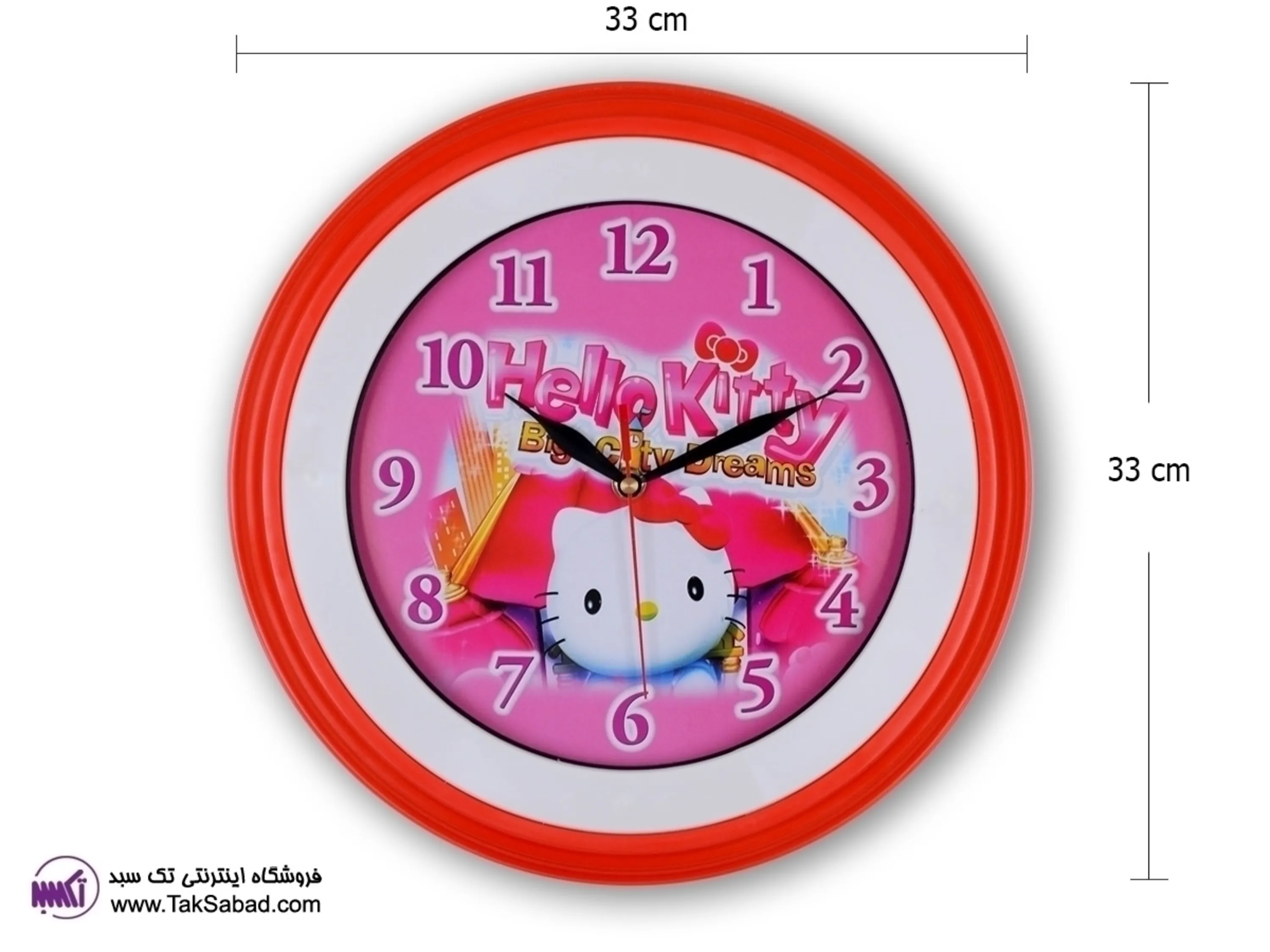 ساعت دیواری بچه گانه هلو کیتی ساعت دیواری بچه گانه طرح کیتی