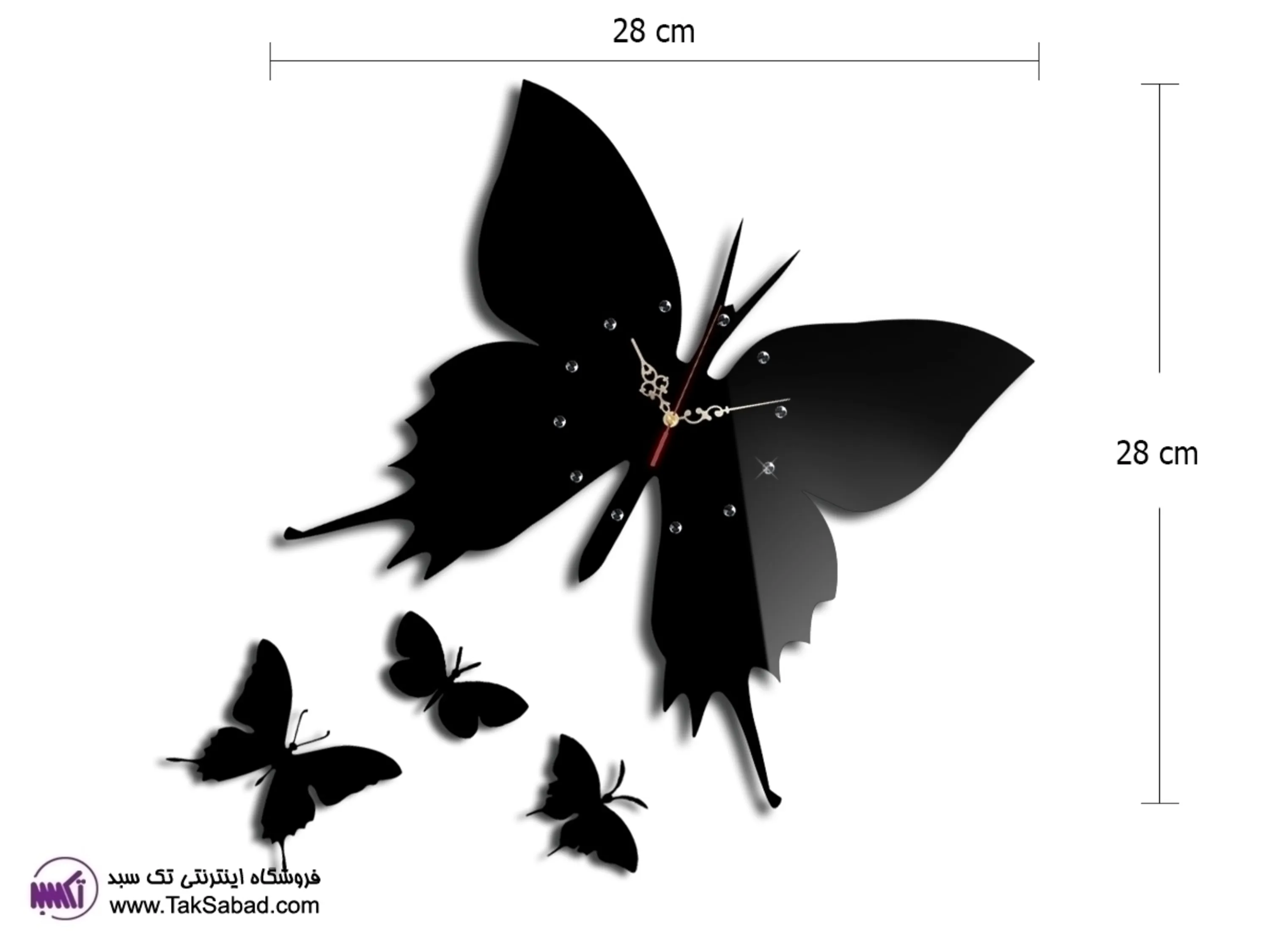 ساعت دیواری طرح پروانه نگینی