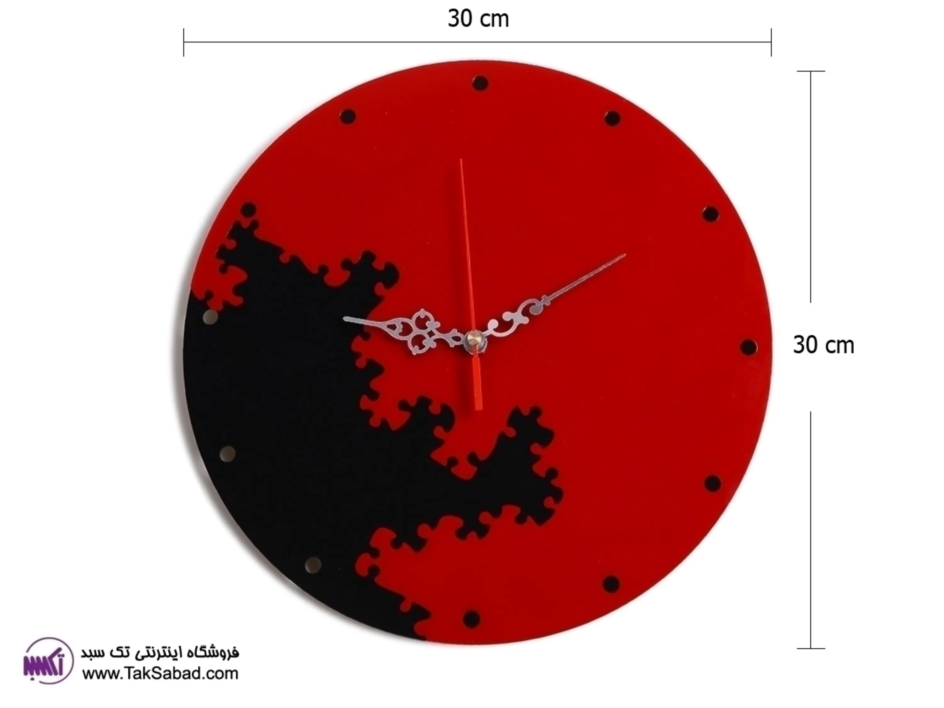 ساعت دیواری قرمز مشکی جورچین