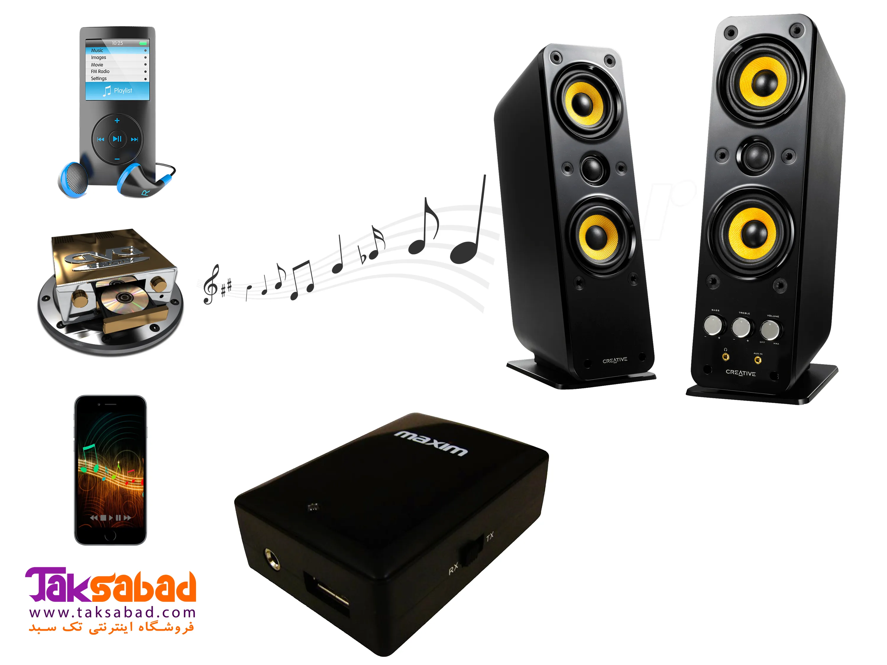 دانگل فرستنده گیرنده AUX به بلوتوث مکسیم خرید دانگل فرستنده گیرنده AUX به بلوتوث مکسیم